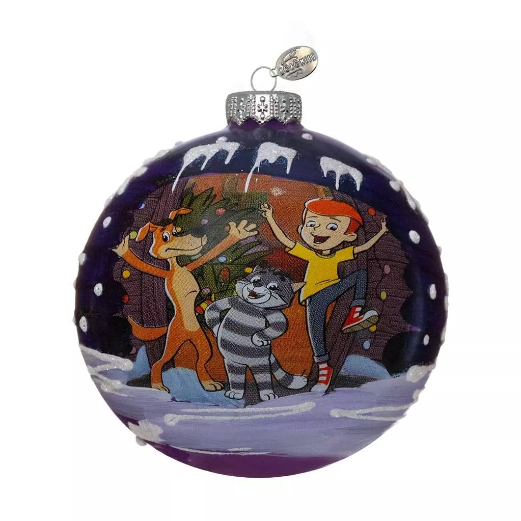 Елочный шар стекло Веселые друзья 8 см Коломеев КУ-80-234088