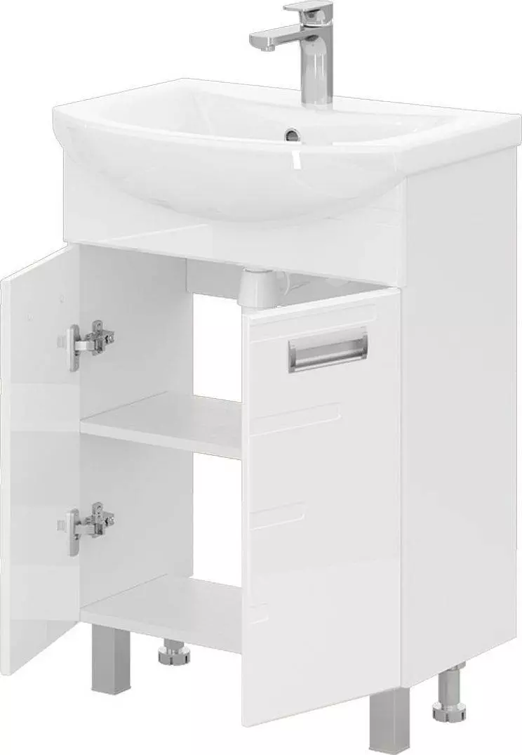 Тумба с раковиной напольная 60 см VOLNA Joli/Джоли Т6 белый с дверками + рак. Балтика 60, tnJOLI60.2D-01