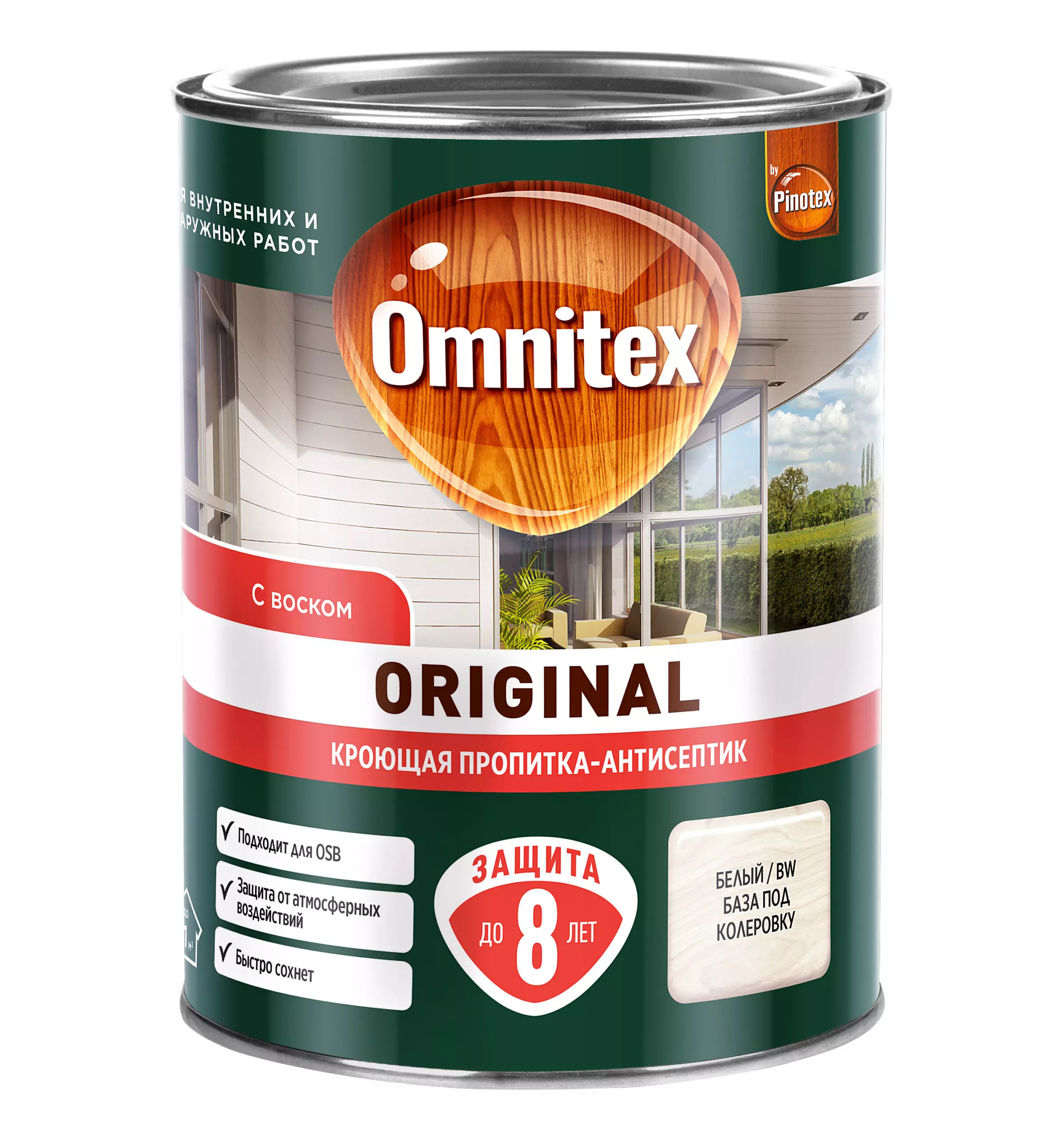 Кроющий антисептик для дерева Omnitex (Pinotex) Original BW белый 0,9 л