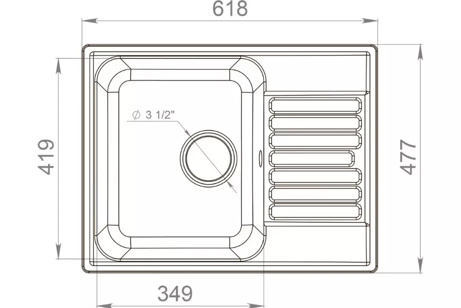 Кварцевая мойка для кухни 62х48х20 см Reflexion Prima RF0460GR серый, прямоугольная с крылом
