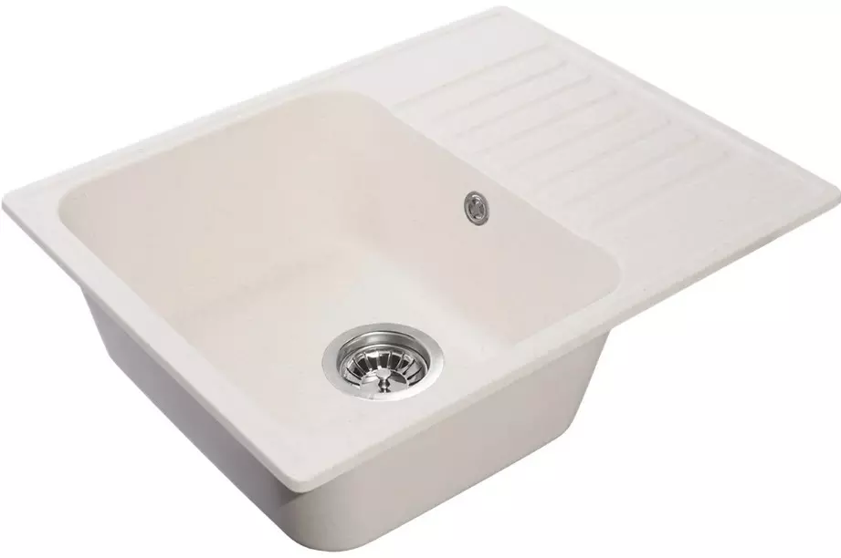 Кварцевая мойка для кухни 62х48х20 см Reflexion Prima RF0460WH белый, прямоугольная с крылом