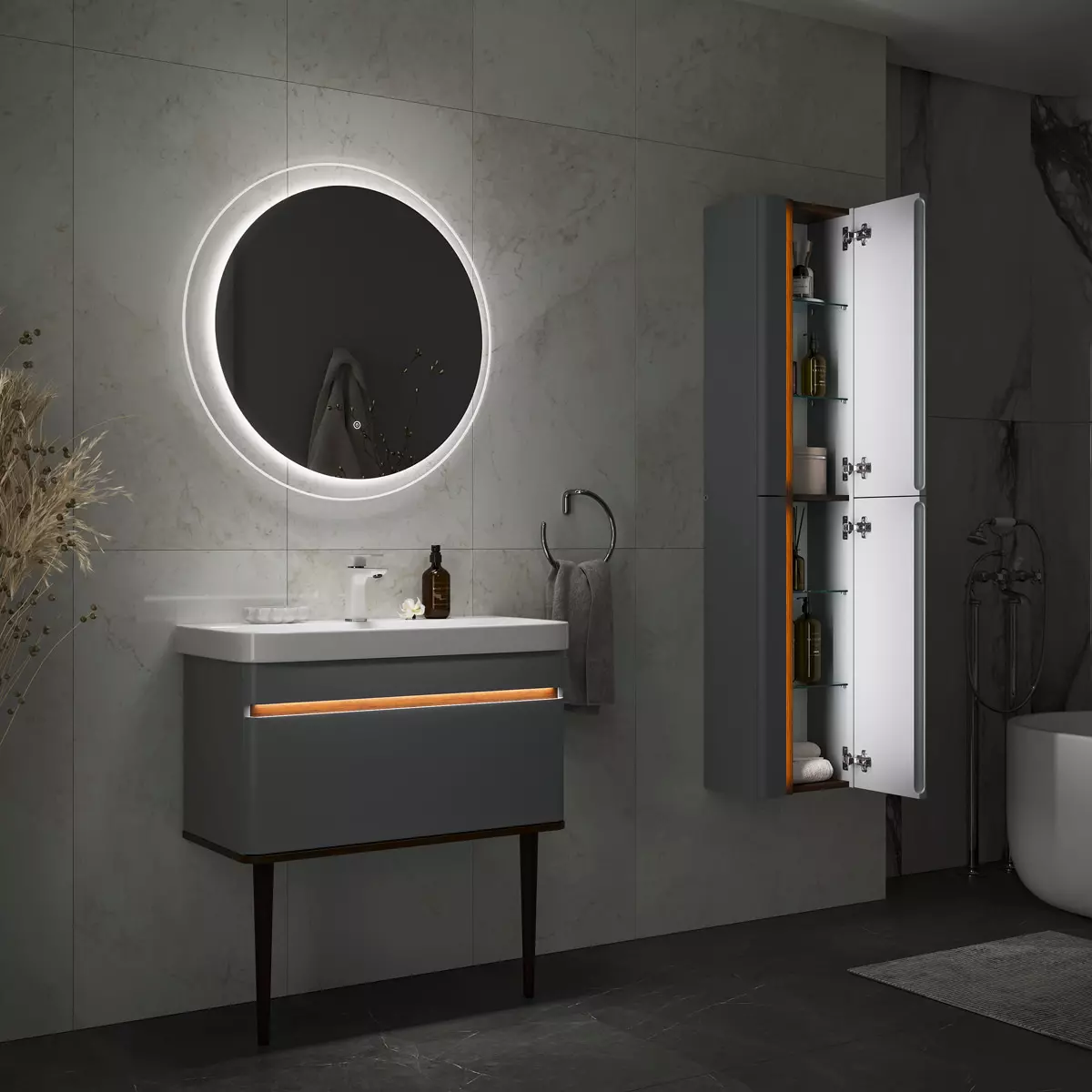 Шкаф-пенал подвесной 36х160 см EQUIL Elegante 36.R Мэйджик/Дуб голиано, ppELGNT36.R-24.26