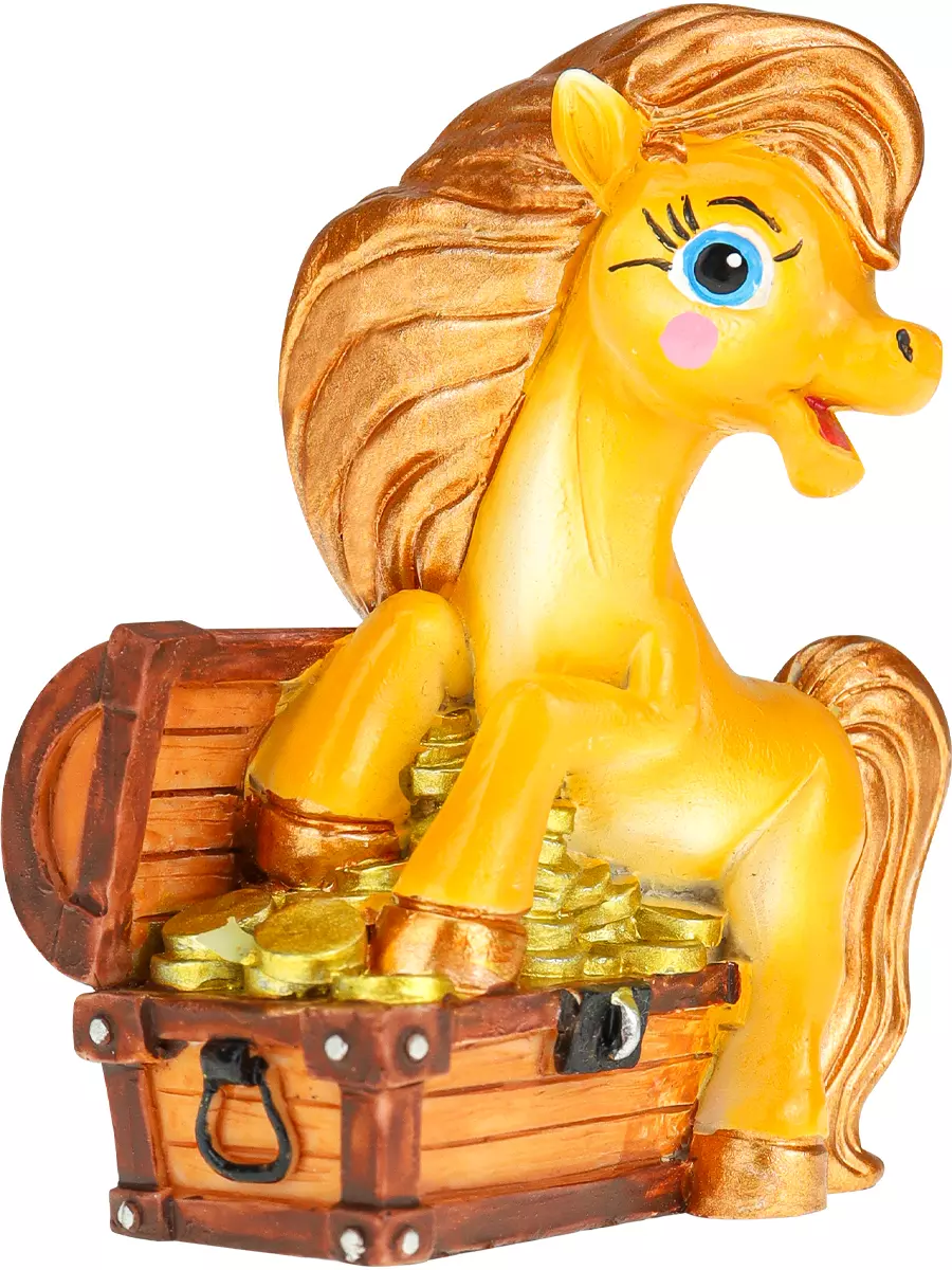 Новогодняя фигурка из полирезины Пони с сундучком 7 см НУ-2568