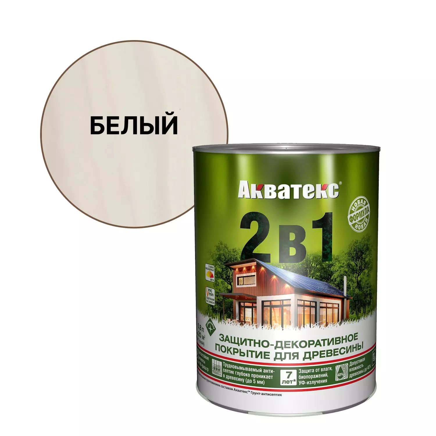 Антисептик декоративный для дерева Акватекс 2 в 1 белый 0,8 л
