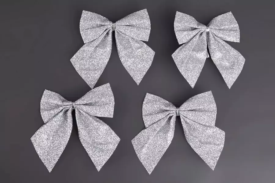 Банты на елку 4 шт 8х9см 12.5х29см серебро 19032-0225