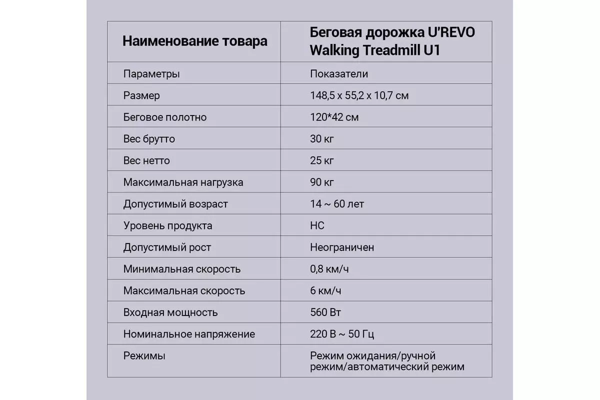 Беговая дорожка Urevo Treadmill U1