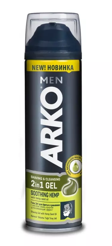 Гель для бритья Arko Men и умывания 2в1 Soothing Hemp с маслом семян конопли 200 мл