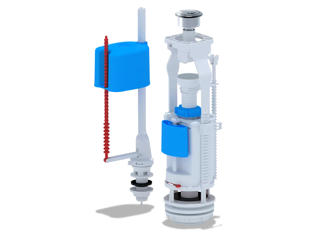 Арматура для унитаза сливная/наливная АНИ Пласт эконом WC3550С 1/2 нижний подвод, кнопка хром 2 режима