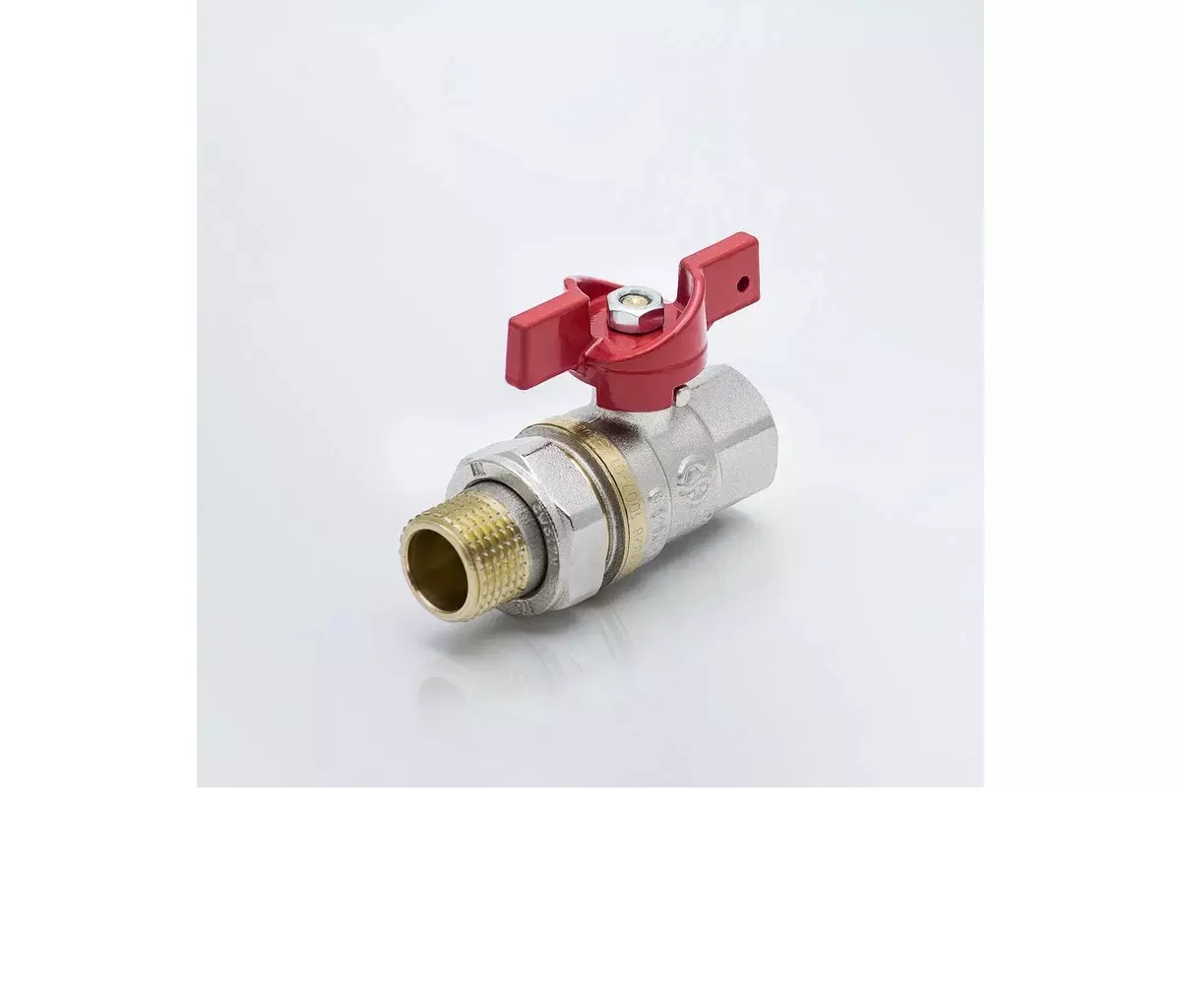 Кран шаровой полнопроходной 3/4" ВР/американка, никель, бабочка красная, Aquasfera 1007-02