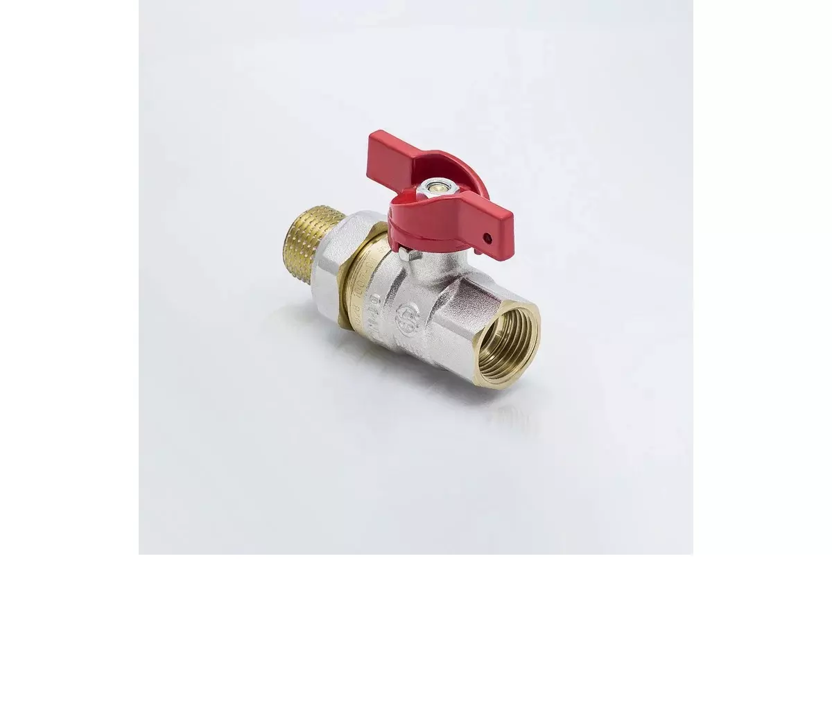 Кран шаровой полнопроходной 3/4" ВР/американка, никель, бабочка красная, Aquasfera 1007-02