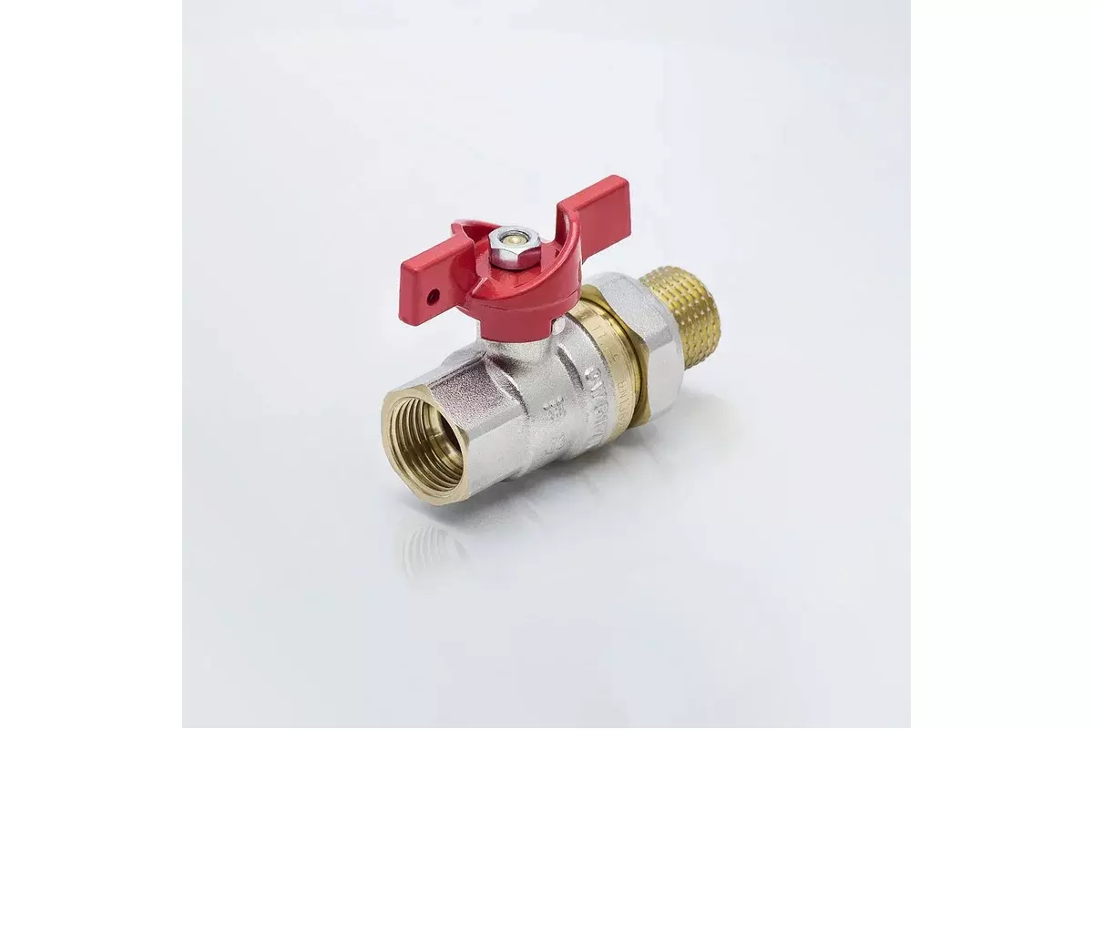 Кран шаровой полнопроходной 3/4" ВР/американка, никель, бабочка красная, Aquasfera 1007-02