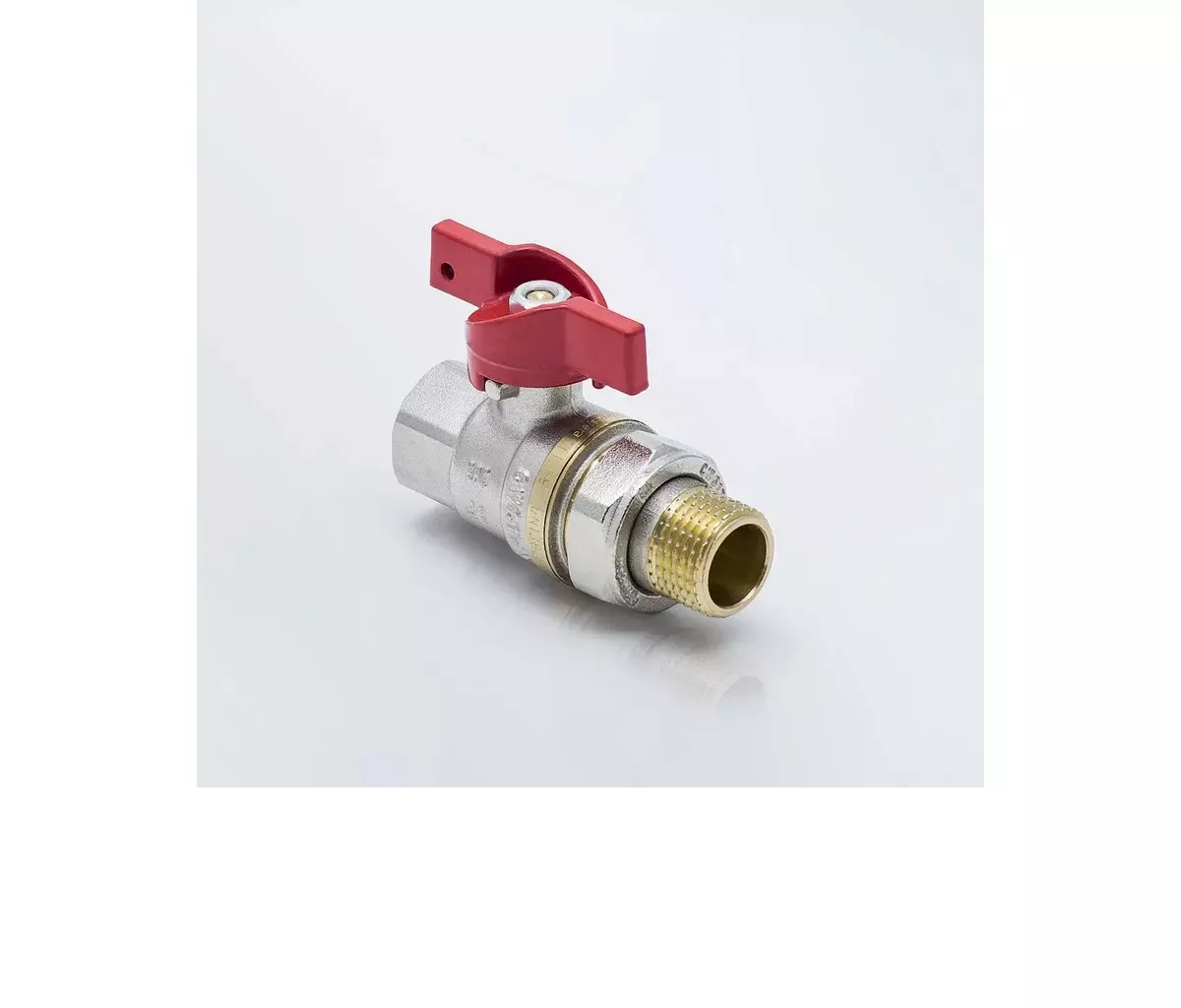 Кран шаровой полнопроходной 3/4" ВР/американка, никель, бабочка красная, Aquasfera 1007-02