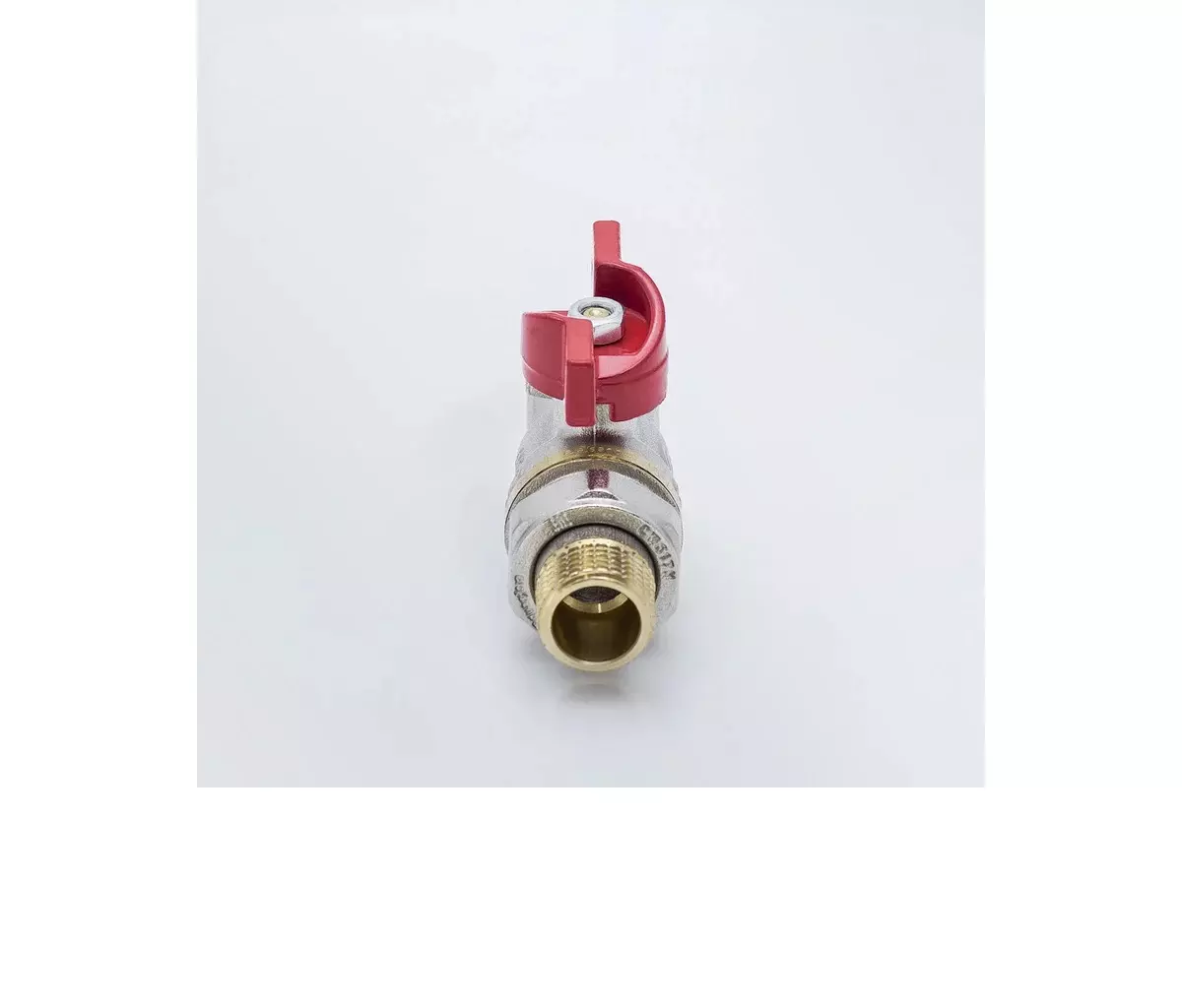 Кран шаровой полнопроходной 3/4" ВР/американка, никель, бабочка красная, Aquasfera 1007-02