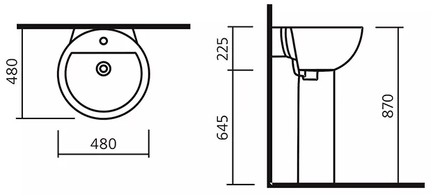 Раковина с пьедесталом 48х48х23 см Sanita Luxe Арт ARTSLWB01 + ARTSLPD01