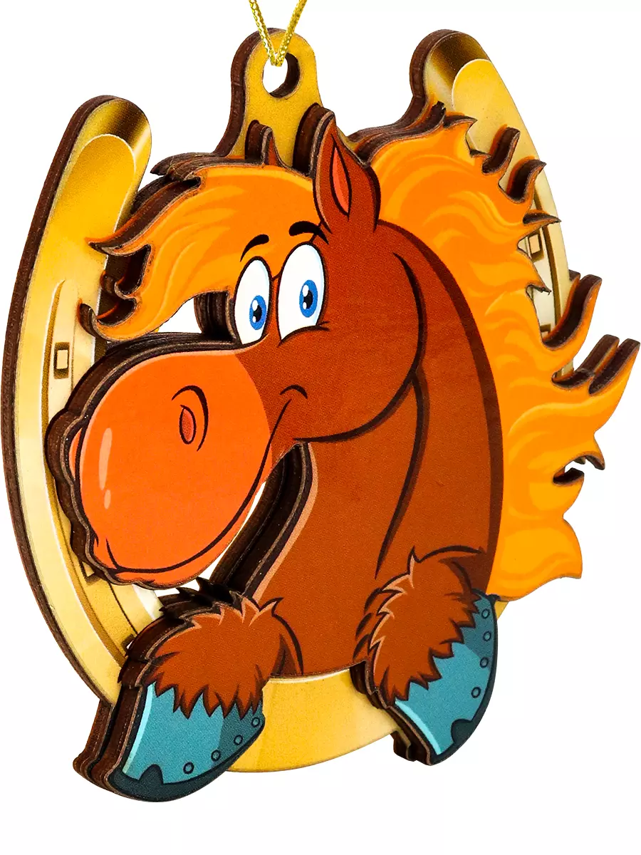 Елочное украшение из дерева Рыжая лошадка 9 см НУ-2803