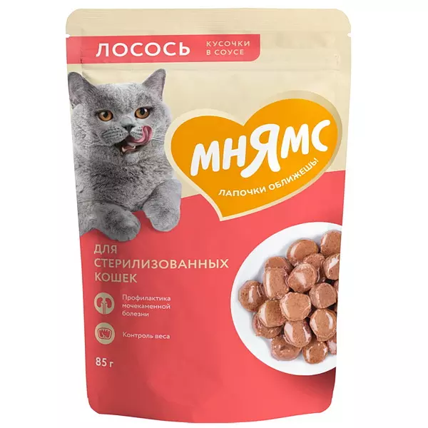 Влажный корм для стерилизованных кошек Мнямс лосось в соусе 85 г