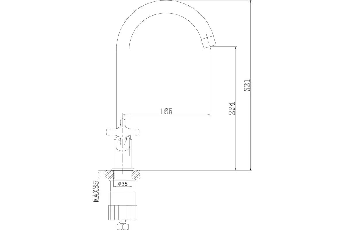 Двухвентильый смеситель для кухни, высокий излив, хром, Rossinka RS39-72U, латунь