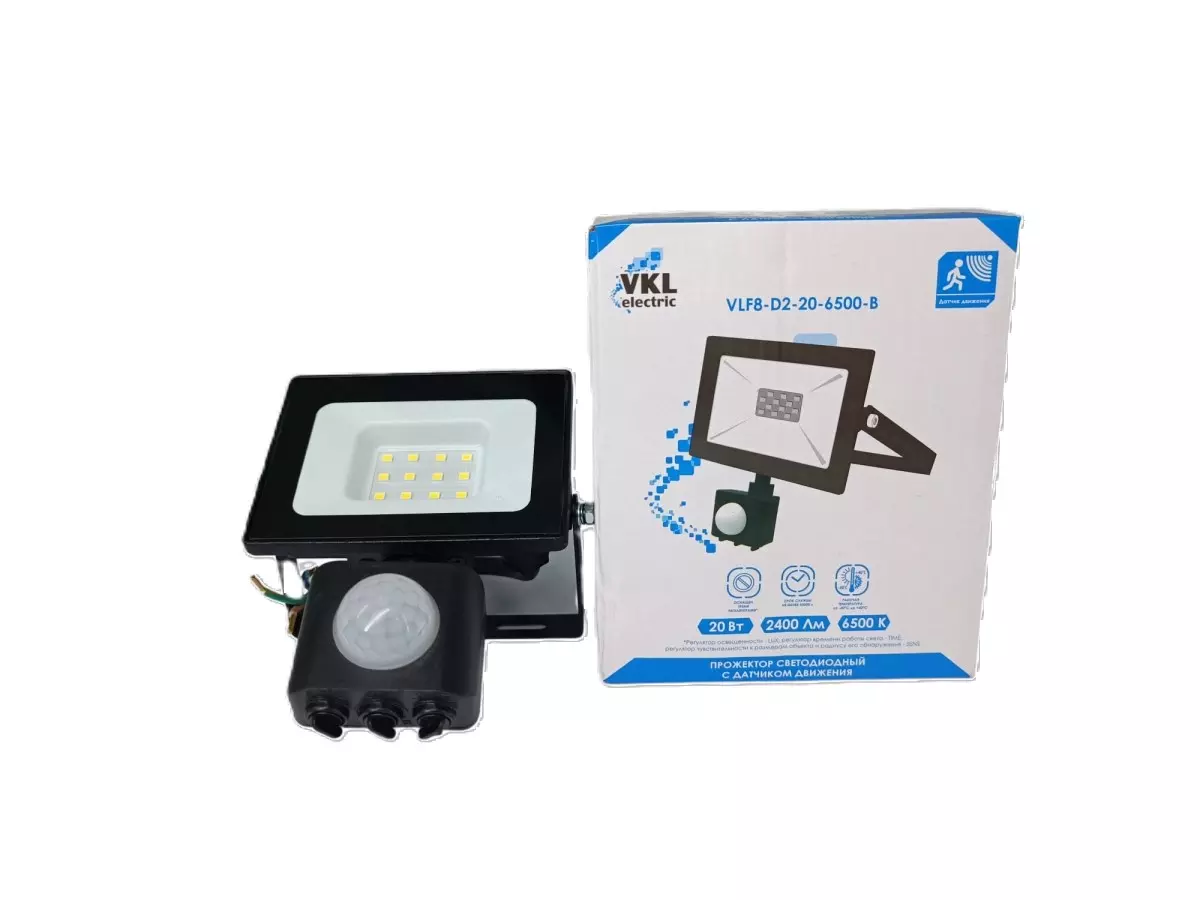 Прожектор светодиодный 220В 20Вт 6500К P65 2400лм с датчиком VKL electric 1208276