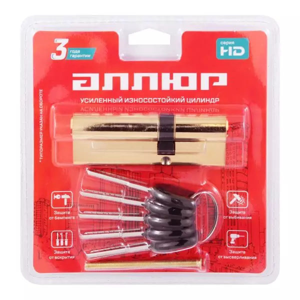 Цилиндровый механизм 90 мм (35x55) BP АЛЛЮР HD F 90-5К латунь перф.ключ/ключ
