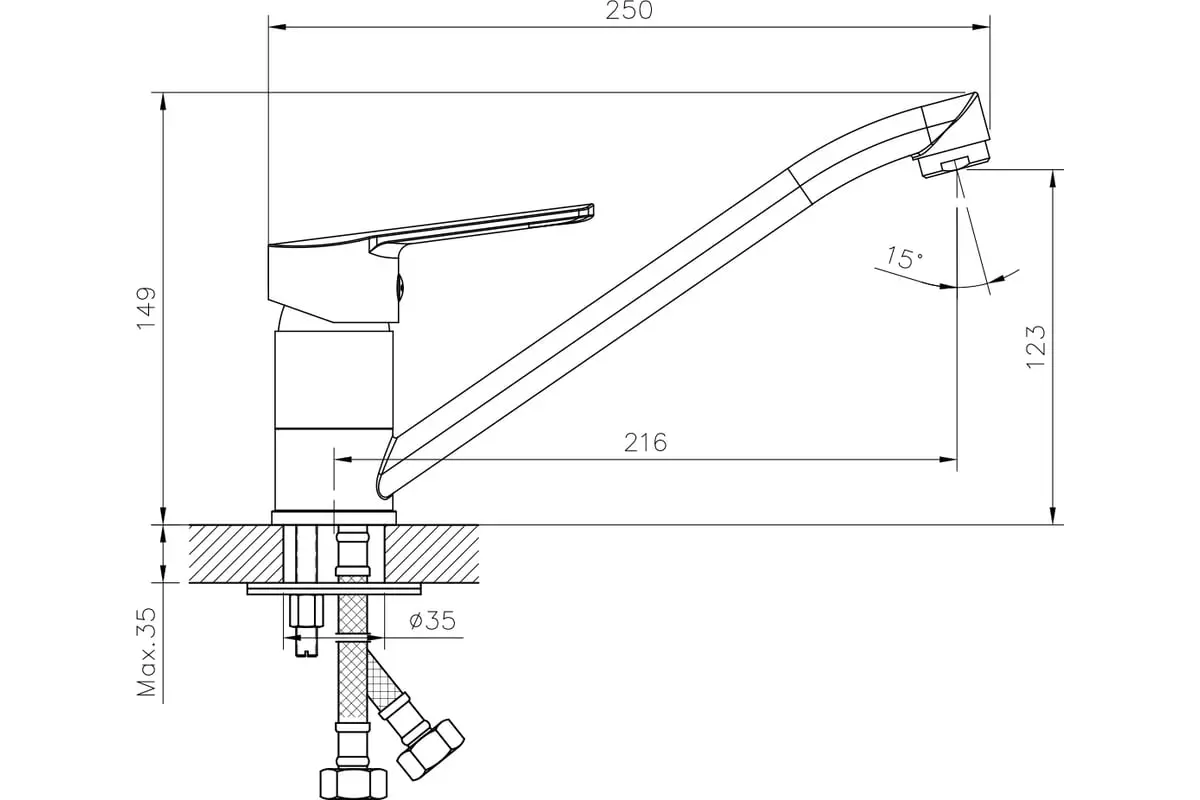 Смеситель для кухни, средний излив 21,5 см, хром, TOKITO TOK-TAK-1012, латунь
