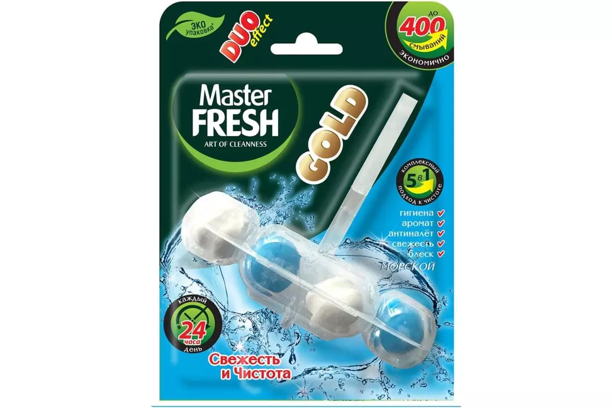 Подвесной блок для унитаза Master Fresh Duo Effect 5в1 формула Gold Морской, 1 шт