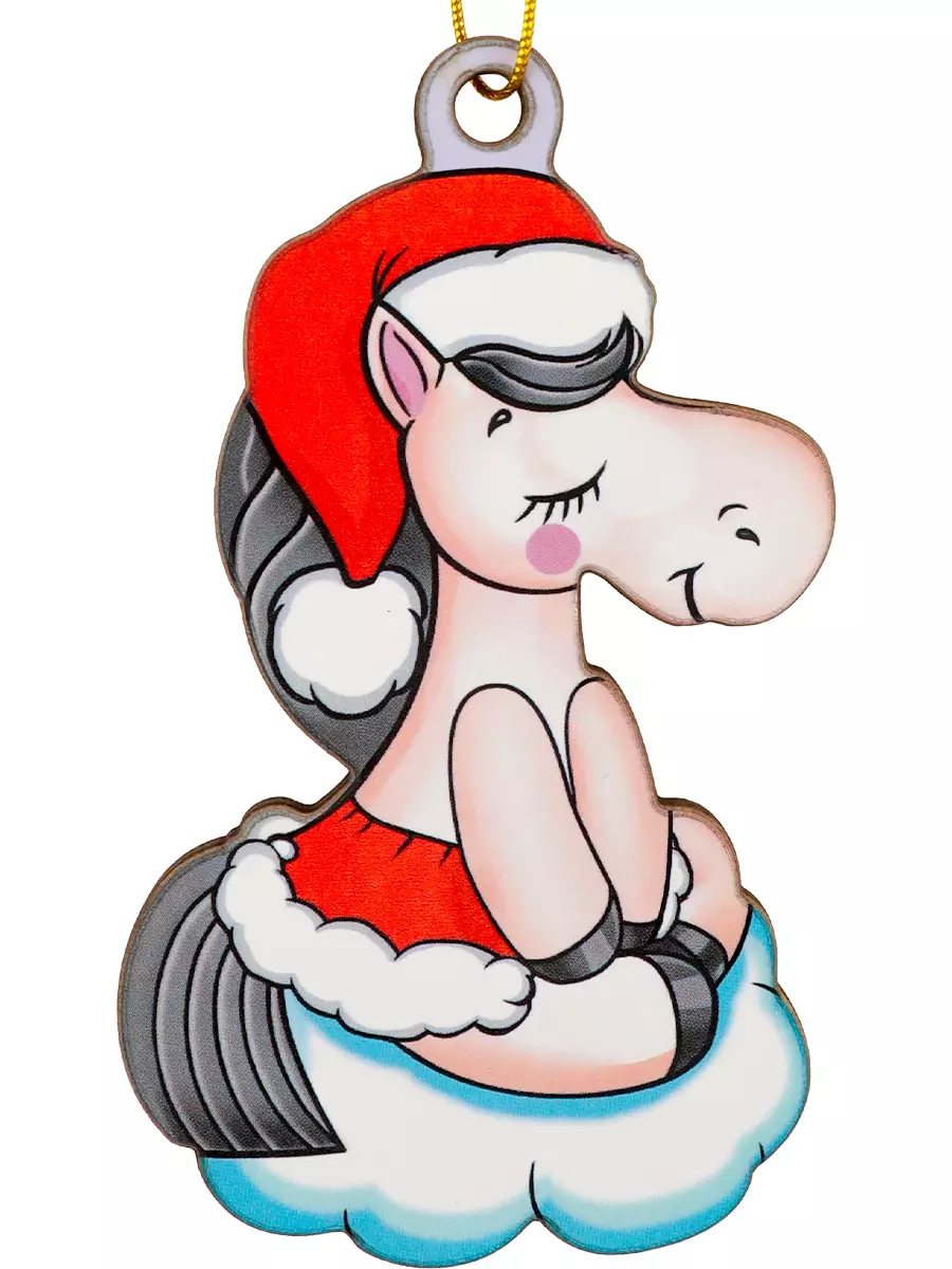 Елочное украшение из дерева Снежная пони 9 см НУ-5835