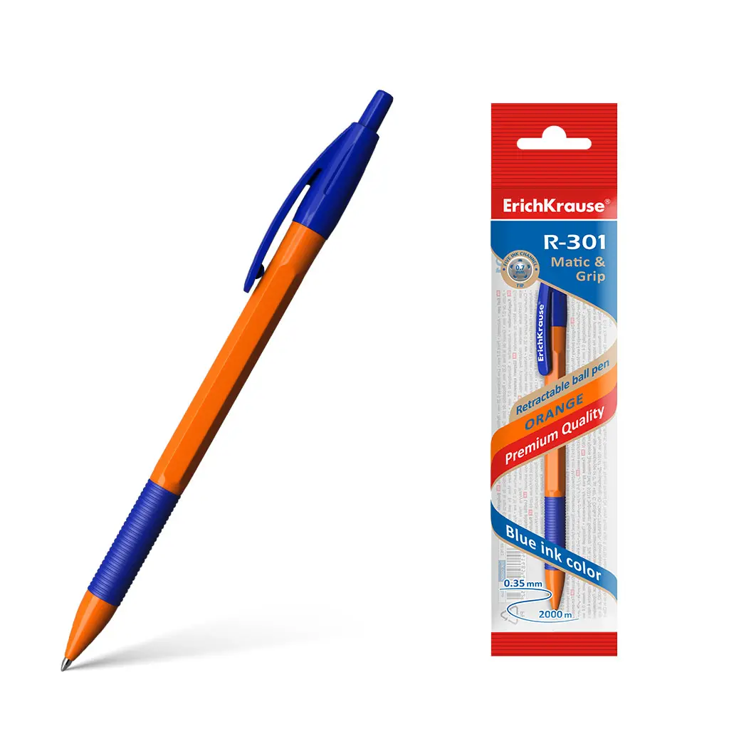 Шариковая ручка автомат ErichKrause R-301 ORANGE MATIC&GRIP, 0,7, синий