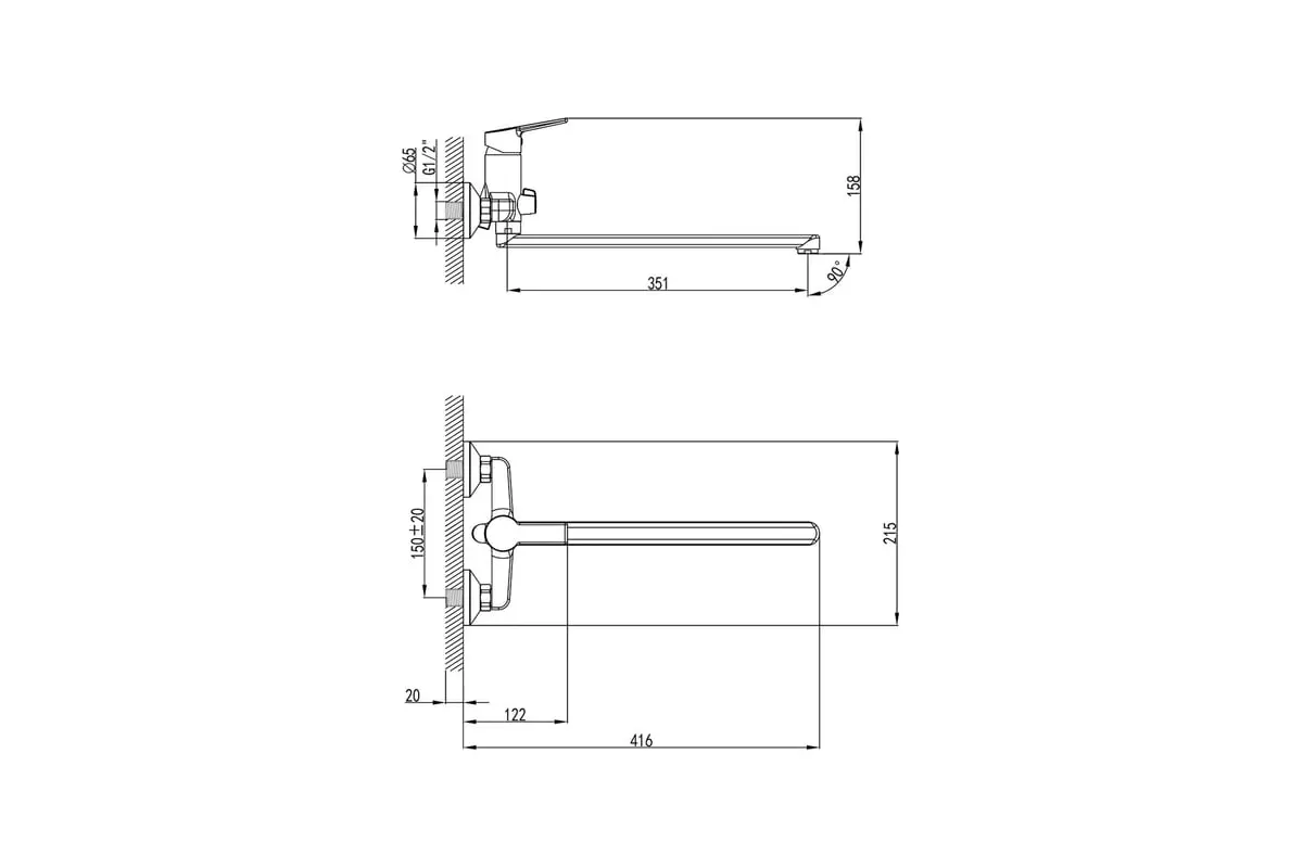 Смеситель для ванны, длинный излив 35 см, хром, Milardo Stripe, STRSB02M10, латунь