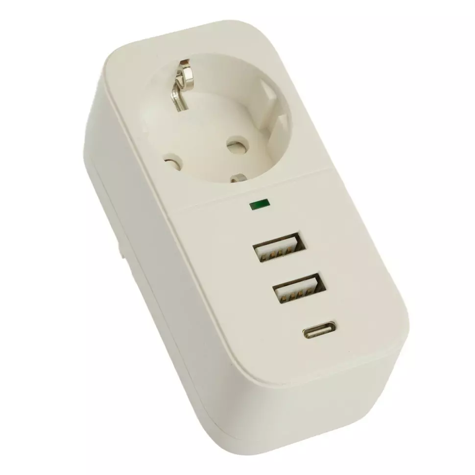 Сетевой фильтр STEKKER Nova 1 розетка +2 USB +Type-C 3520Вт 50142