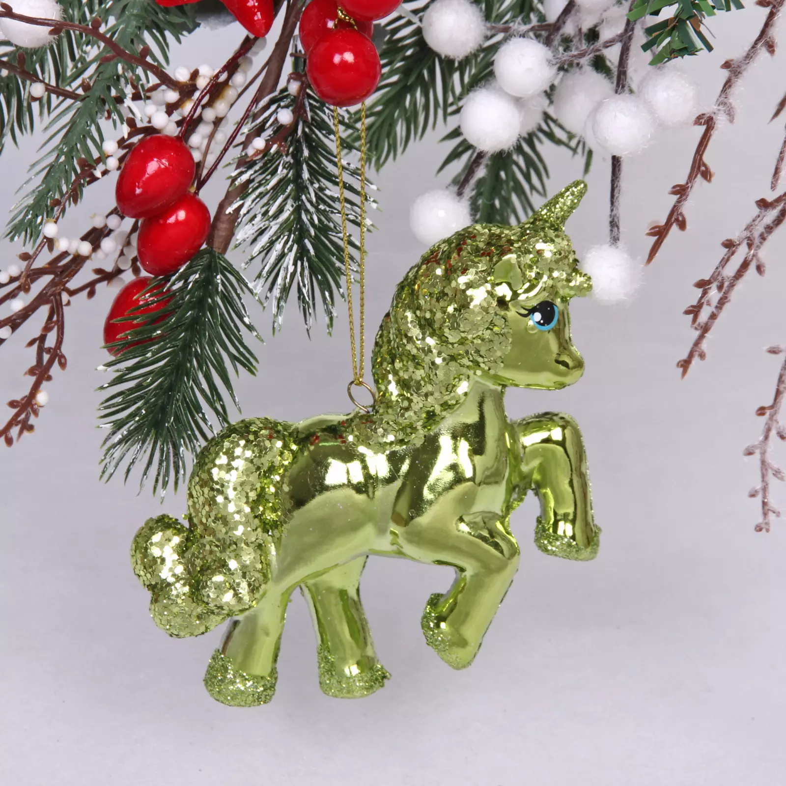 Елочная игрушка Сказочный единорог 9х3х10 см зеленый 916-0804