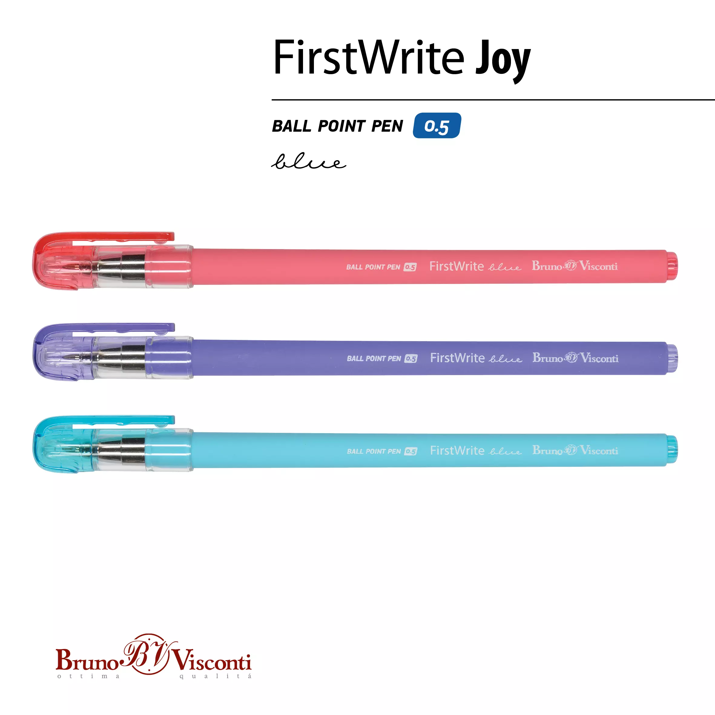 Ручка шариковая BrunoVisconti FirstWrite. Joy 0.5 мм синяя (3 цвета корпуса)