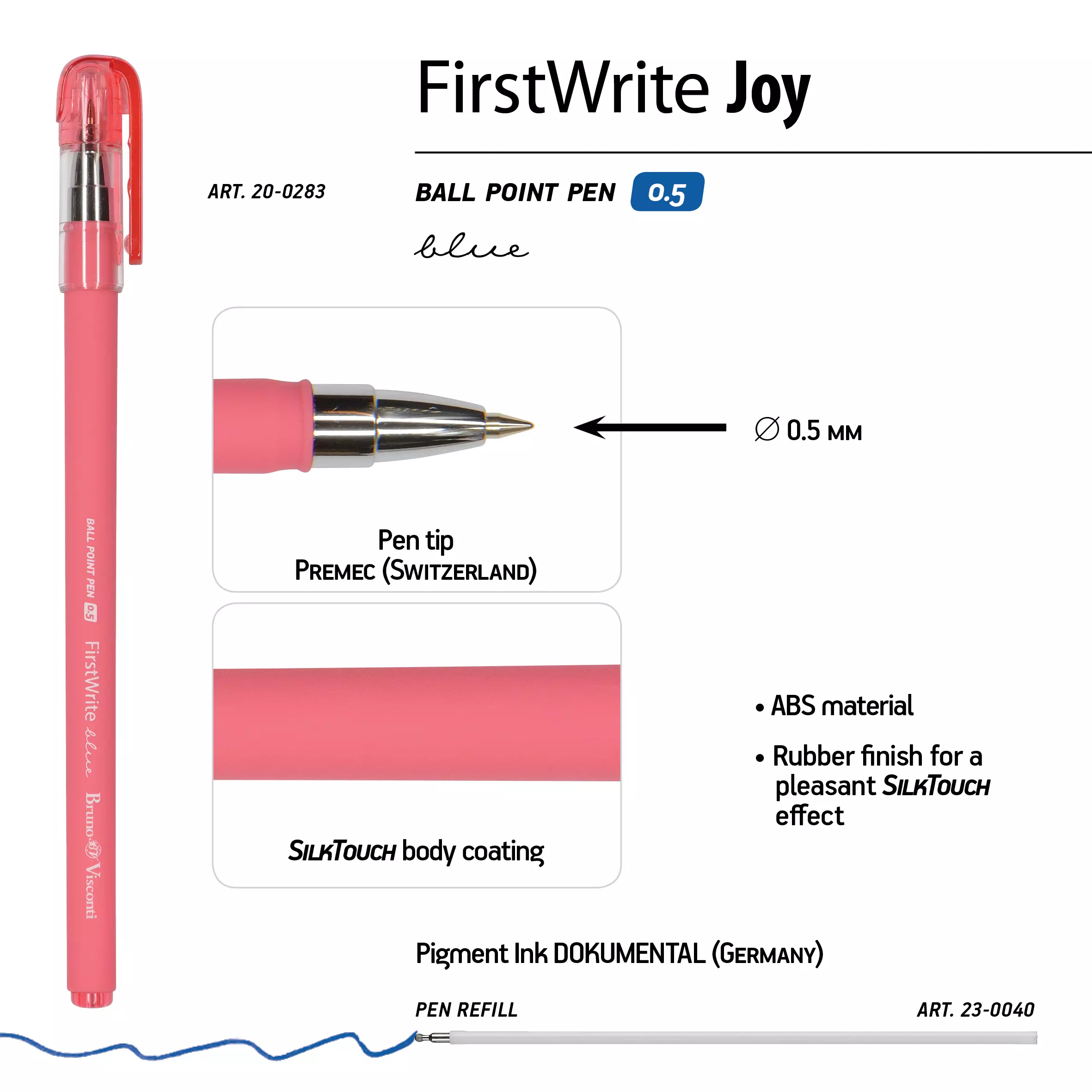 Ручка шариковая BrunoVisconti FirstWrite. Joy 0.5 мм синяя (3 цвета корпуса)