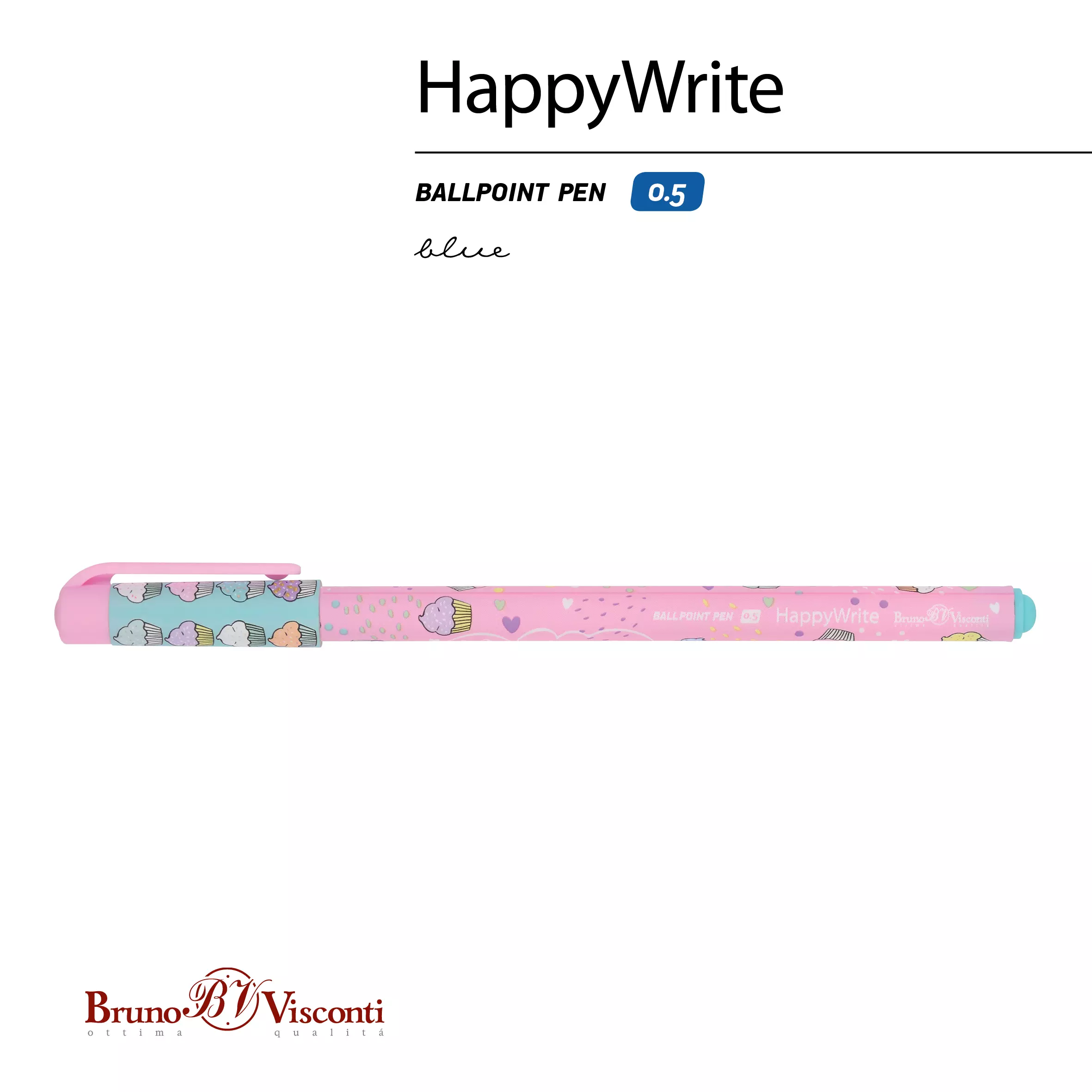 Ручка шариковая BrunoVisconti HappyWrite. My Sweet. Капкейки 0.5 мм синяя