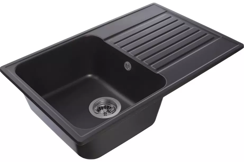Кварцевая мойка для кухни 73х48х20 см Reflexion Bolero RF0574BL черный, прямоугольная с крылом