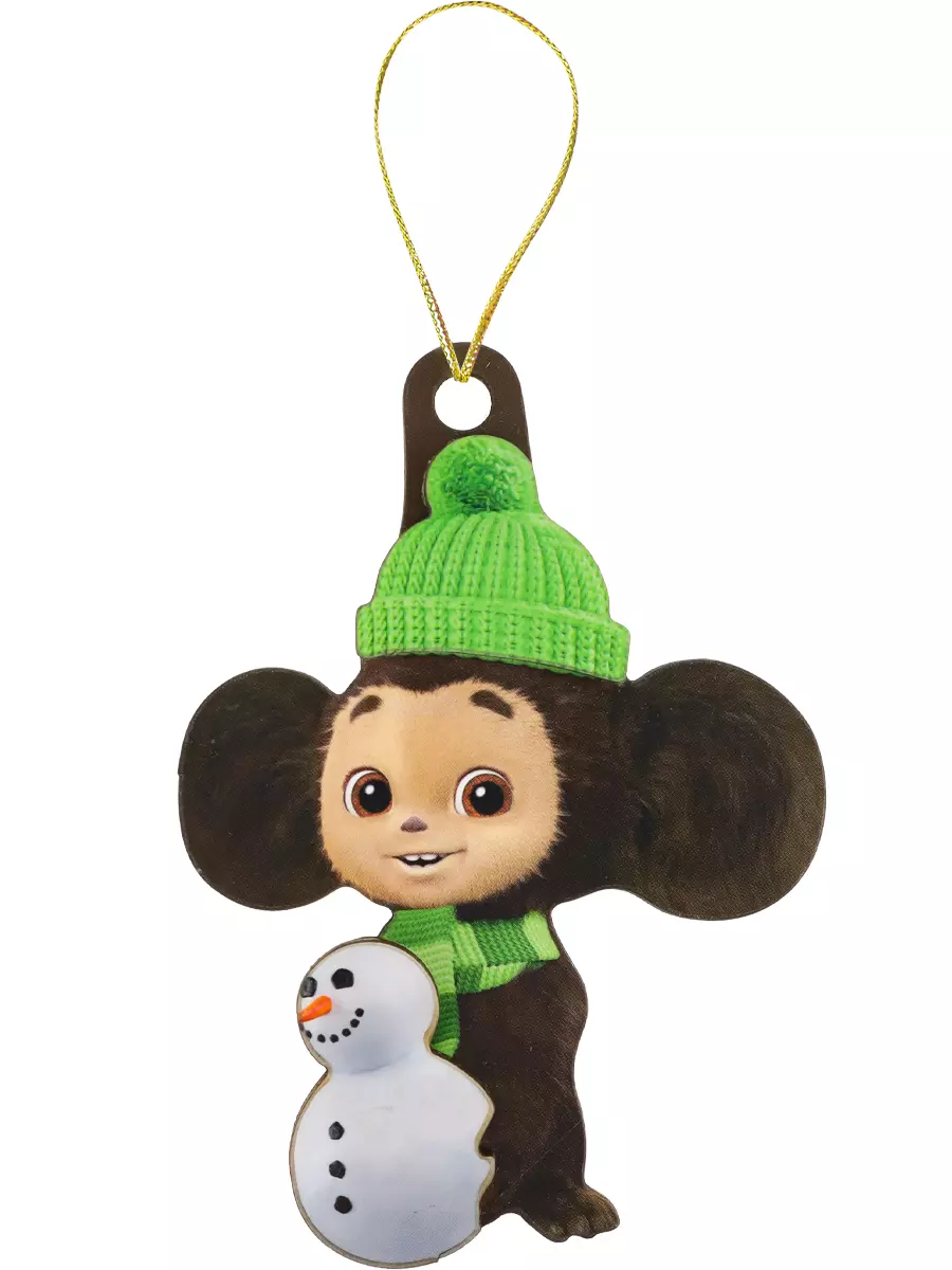 Елочное украшение из дерева Чебурашка и снеговик 9 см НДУ-0602