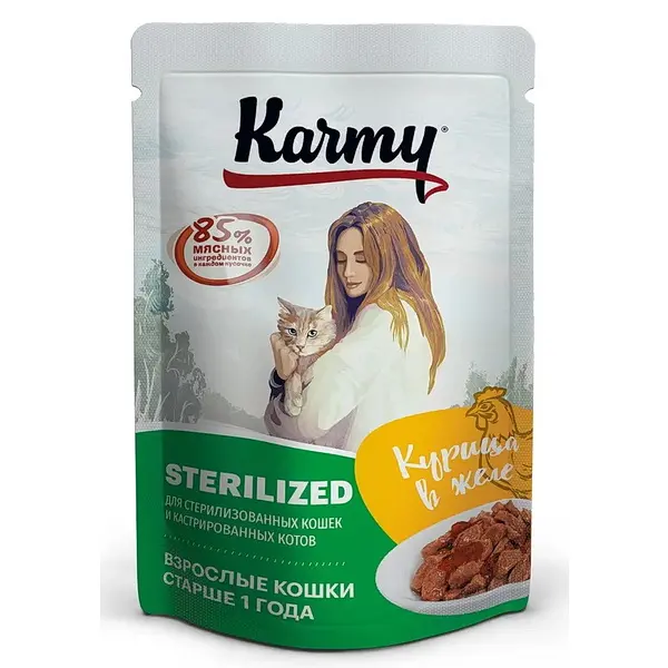 Влажный корм для кошек Karmy Sterilized курица в желе 80 гр