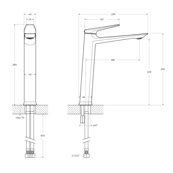Смеситель для раковины высокий, хром CEZARES LINER-LC-01-W0