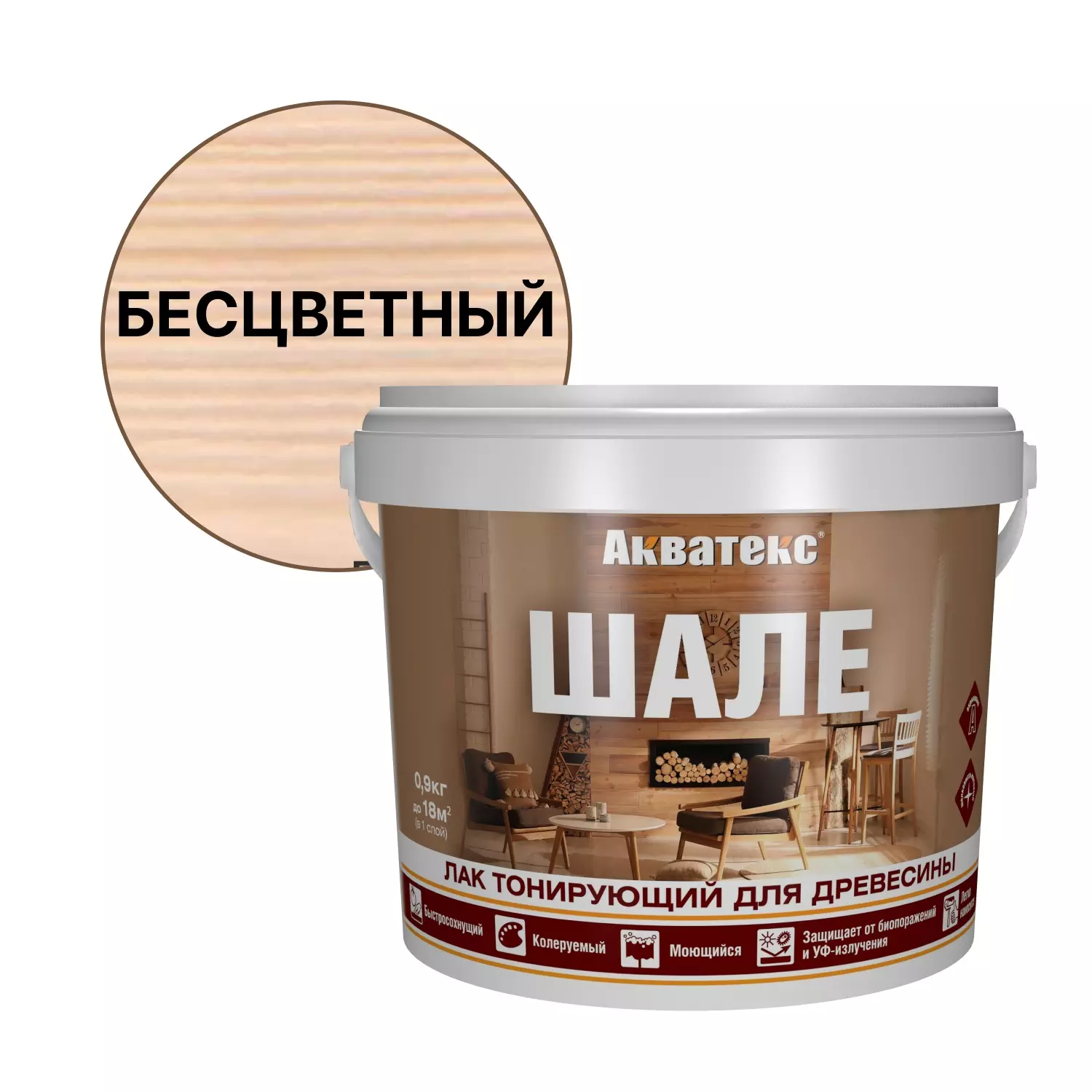 Лак акриловый тонированный Акватекс Шале матовый бесцветный 0,9 кг