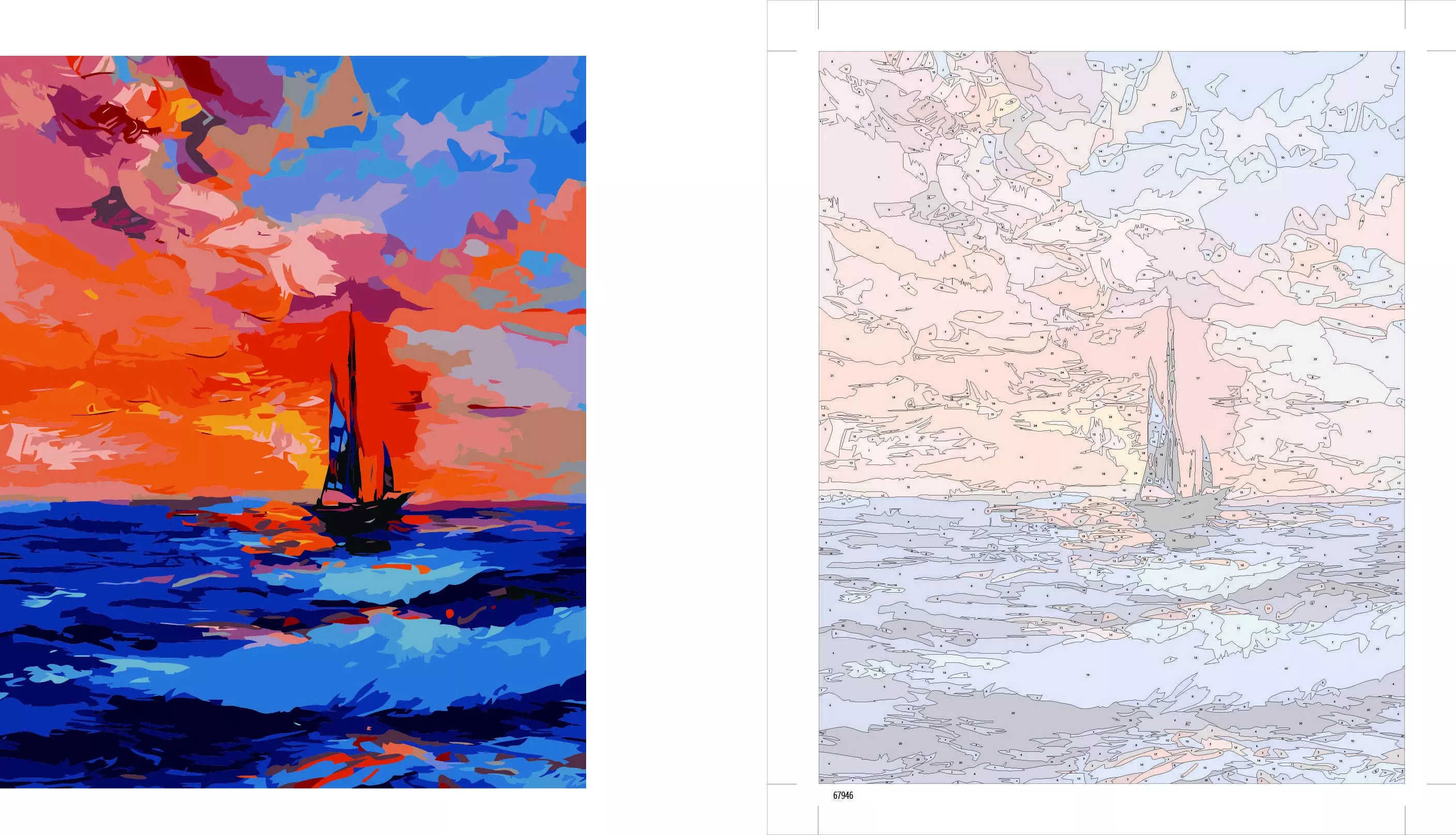 Картина по номерам 40х50 см, холст на подрамнике, "МОРСКОЙ ЗАКАТ", (20 цветов)