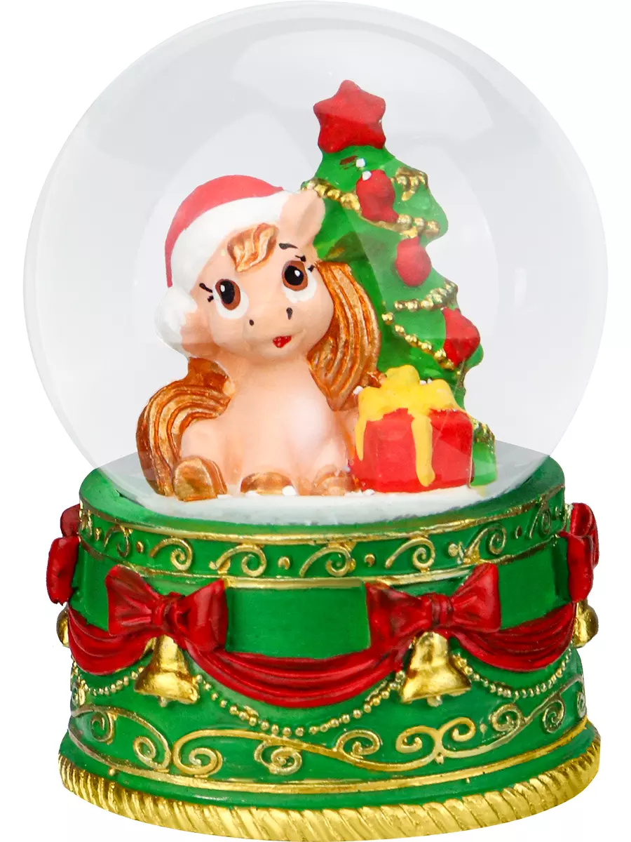 Новогодний сувенир Снежный шар Лошадка под ёлочкой 6,5 см НУ-2527