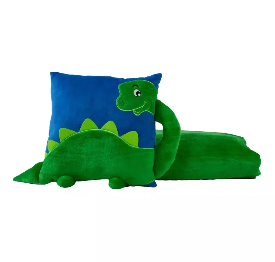 Мягкая игрушка-подушка FixsiToysi с пледом Динозаврик 32 см, синий 170/32/201-1