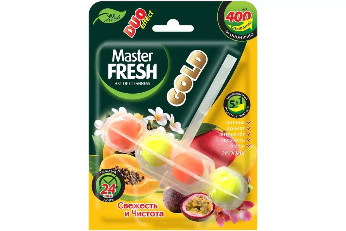 Подвесной блок для унитаза Master Fresh Duo Effect 5в1 формула Gold Тропик, 1 шт