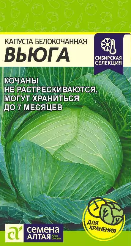 Семена Капуста белокочанная Вьюга. Семена Алтая Ц/П 0,5 г