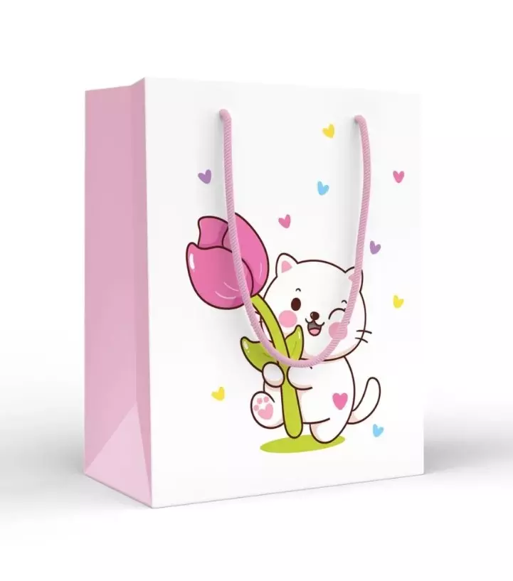 Пакет подарочный (M) Котик с тюльпаном 15.20.02284