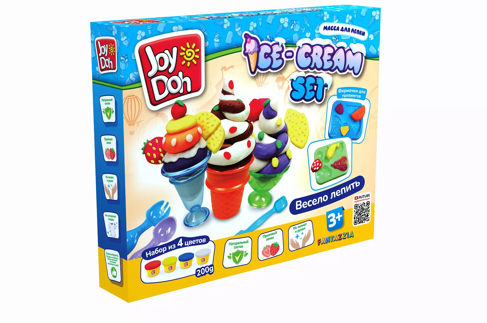 Масса для лепки Joy Doh, набор ICE-CREAM SET - МОРОЖЕНОЕ, доп. пресс-формы для фруктов, 10 аксессуар
