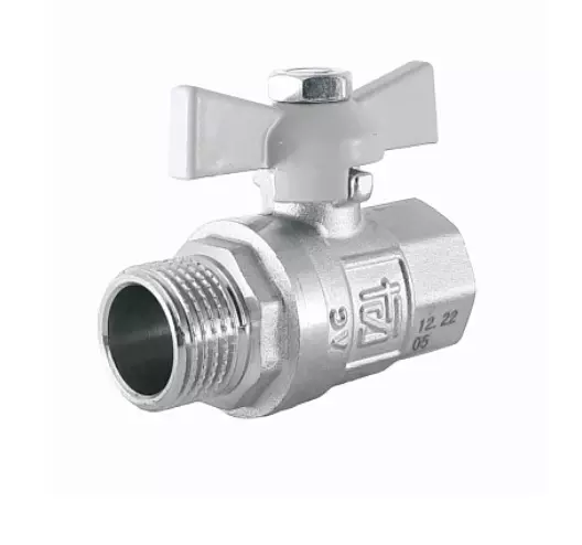 Кран шаровой полнопроходной 1/2" ВР/НР никель, бабочка белая, STI 00000003453