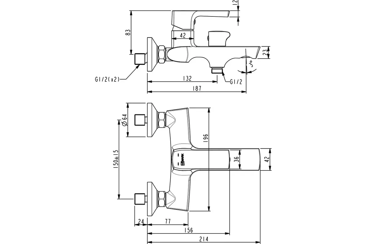 Смеситель для ванны, короткий излив, черный Lemark Ursus LM7214BL