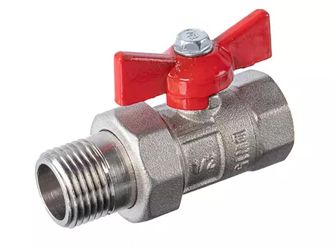 Кран шаровой 1/2" ВР/американка,никель, бабочка красная, Практик ГАЛЛОП, стандартный проход