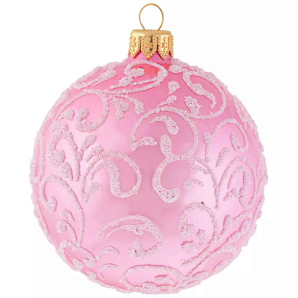 Новогодний шар Вьюнок-веточка морозная розовый, 65 мм.,