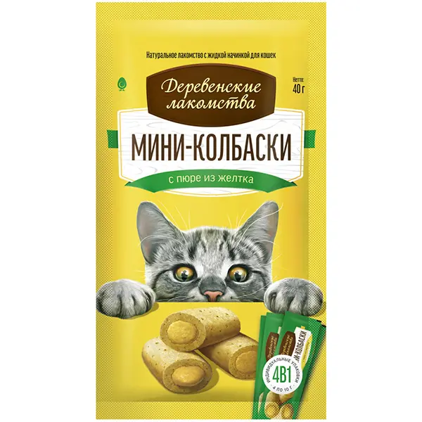 Мини-колбаски для кошек, с пюре из желтка, 4*10г Деревенские лакомства